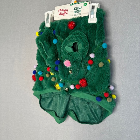 Merry & Bright Christmas Tree Costume Hoodie Dog Apparel Pet Holiday Outfit M - Picture 2 of 7